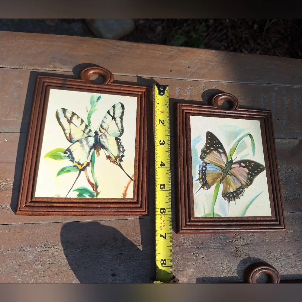 Vintage Wooden Wall Hanging Butterfly Decor Set of 4 Wood Watercolor Prints